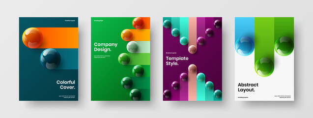 Simple realistic balls banner layout set. Colorful magazine cover A4 design vector concept composition.