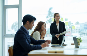 Business people meeting time working with new startup project. Idea presentation, analyze plans. Business discussing concept