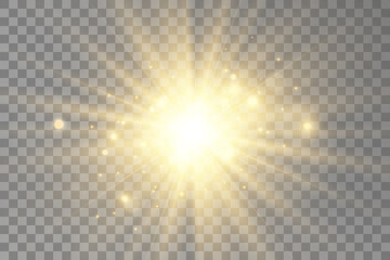 Bright beautiful star.Vector illustration of a light effect on a transparent background.