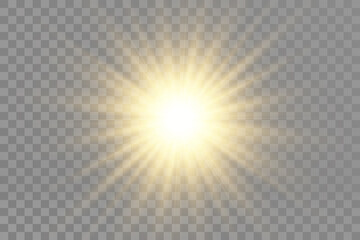 Bright beautiful star.Vector illustration of a light effect on a transparent background.