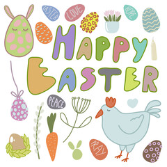 Spring and Happy Easter collection of cute animals, flowers and decorations.