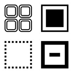 Square Flat Icon Set Isolated On White Background