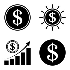Dollar Flat Icon Set Isolated On White Background
