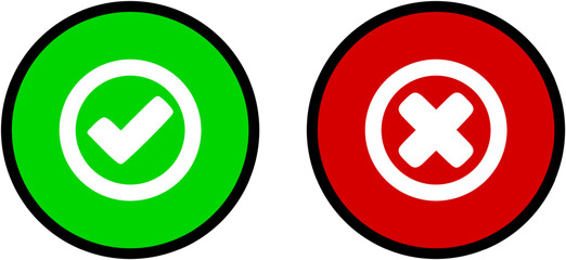 Green check mark and red cross icon.Set of simple icons, Yes-No, Approved-Disapproved, Accepted-Rejected, Right-Wrong, Correct-False, Green-Red, Ok-Not Ok. Vector illustration