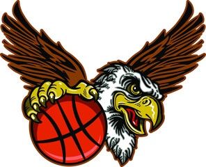 american eagle mascot holding basketball for school, college or league