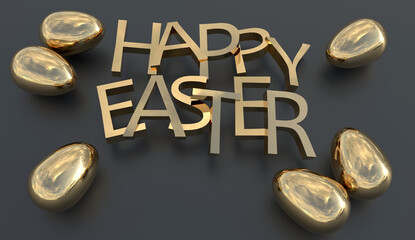 Happy easter gold text and eggs black background