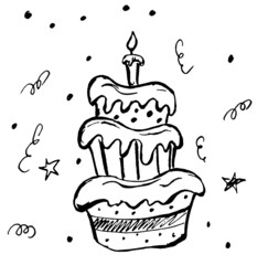 cake with candles - black outline on a white background