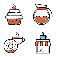 Cafe_brown Flat Icon Set Isolated On White Background