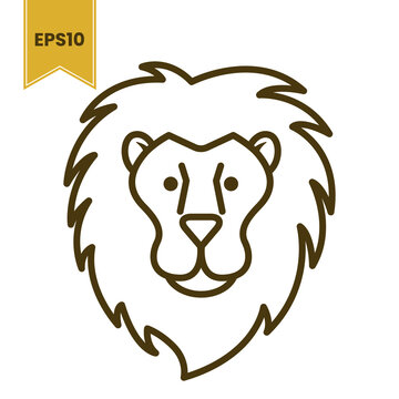 Lion icon. Black and white simple lined illustration. Lion's avatar. 