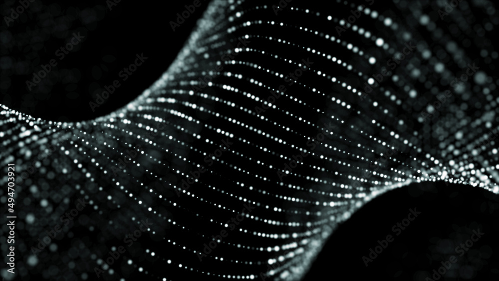 Poster digital background with movement of glowing particles. complex technologies of big data. 3d renderin