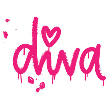 Diva - Urban street graffiti lettering with splash and drops effect. Concept of self love,feminism, women's rights. Vector hand drawn typography illustration