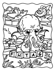 Cthulhu. Coloring book for Halloween. Coloring book for children and adults. Spooky coloring. Halloween.