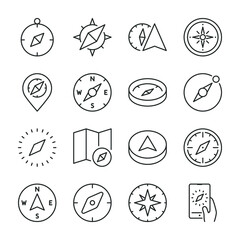 Compass icons set. Navigation equipment, icon collection. Line with editable stroke © Matsabe