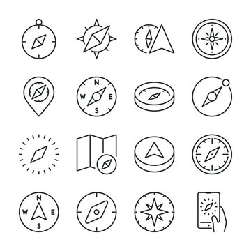 Compass icons set. Navigation equipment, icon collection. Line with  editable stroke Stock Vector | Adobe Stock