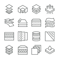 Layers of materials icons set. Completion of various hard and soft layered materials, icon collection. Line with editable stroke