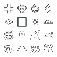 Roads icons set. Road forks icon. Road sections of different shapes. Line with editable stroke © Matsabe