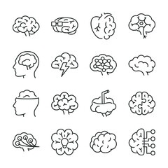 Obraz premium Brain icons set. Brainstorm, icon collection. Line with editable stroke