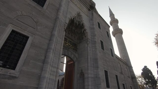 Close Up Outside Building Of Historic Suleymaniye Mosque In Istanbul Turkey On Sunny Day