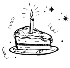 cake with candles - black outline on a white background