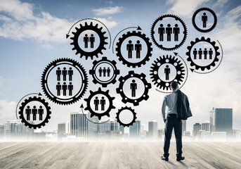 Social connection concept drawn on screen as symbol for teamwork and cooperation