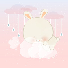 cute little bunny hugging carrot shaped cloud