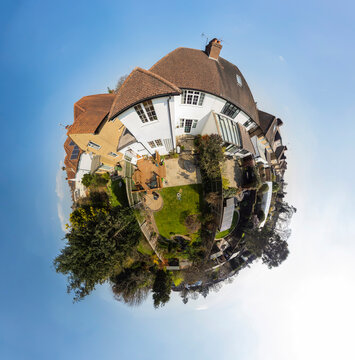 Suburban Semidetached house in UK Tiny Planet view