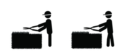 Cartoon pruning shears. Prune, tripe, snip, cut or trim logo. Vector icon or pictogram. Garden shear tools. Spring flowers. House potted plants. Leaf, growing. Flowerpot or houseplant. Hand pruners