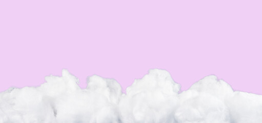 Banner with white clouds at pink sky background. Peace, love, serenity, dreaming concept. Place for text. High quality photo