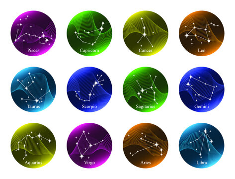 Set of round zodiac icons for social media stories. Abstract various vector highlight covers 