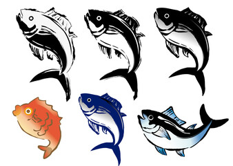 鮪　鯛　筆タッチ　イラスト　