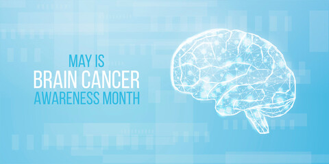 Brain cancer awareness month concept. Banner with low poly brain. Vector illustration