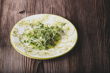 healthy arugula sprouts, in the plate