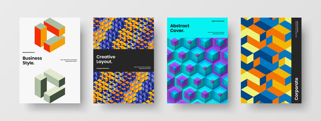 Fresh geometric shapes annual report layout bundle. Amazing poster design vector concept composition.