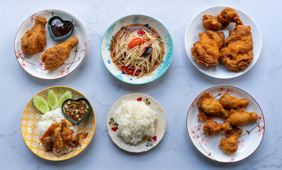 Fried Chicken, Sticky Rice  and Thai Food Mixes 