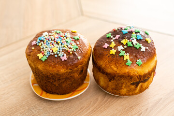 Homemade Easter cake with with traditional decoration , Easter recipe