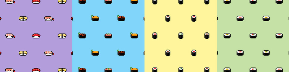 ドット絵 寿司 シームレスパターンセット（スウォッチ） © nko
