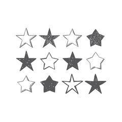 Hand drawn star icons. Set of doodle stars.
