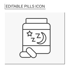  Drugs line icon.Sleeping pills. Drugs for good dreams. Strengthening of tooth enamel. Pills concept. Isolated vector illustration. Editable stroke