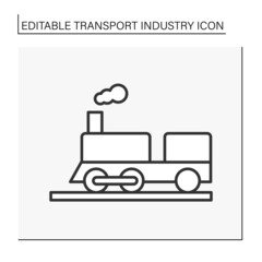 Railway transport line icon. Train transfer passengers and goods on wheeled vehicles. Transport industry concept. Isolated vector illustration. Editable stroke