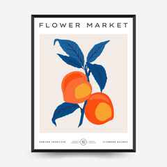 Abstract floral posters template. Modern trendy Matisse minimal style. Pink and blue colors. Hand drawn design for wallpaper, wall decor, print, postcard, cover, template, banner. 