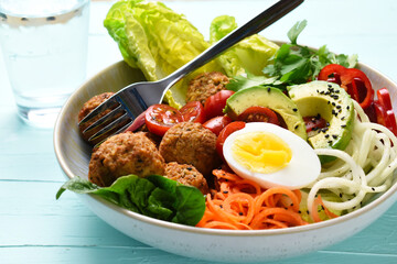vegetables bowl with falafel and egg