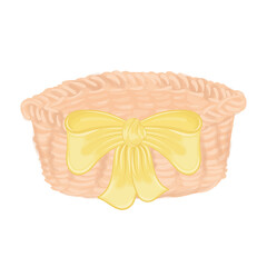 Isolated empty wooden basket with a yellow ribbon Vector