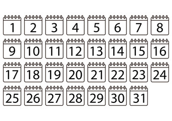 Icono negro de calendario diario en fondo blanco. 