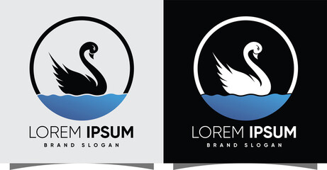 Swan goose love hexagon cirle logo with creative modern style Premium Vector