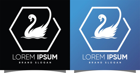 Swan goose love hexagon cirle logo with creative modern style Premium Vector