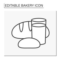  Baking line icon. Tasty freshly baked Cuban bread with hot milk.Bakery concept. Isolated vector illustration.Editable stroke