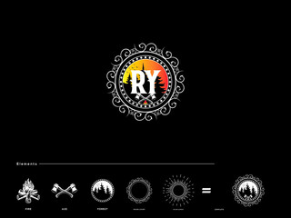 Vintage RY logo, Outdoor Retro Emblems ry Vintage style natural forest company logo - obrazy, fototapety, plakaty
