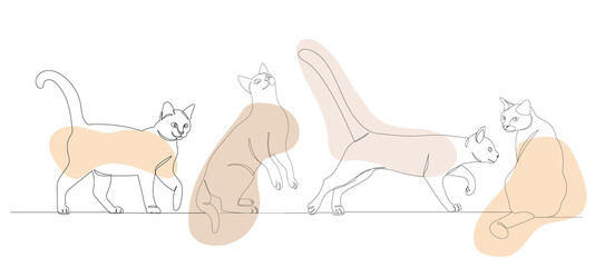 cats drawing in one continuous line vector