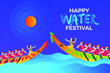 Obraz na płótnie Canvas Happy Water festival, Cambodia template design for water festival, social medial template, invitation card, template design with khmer traditional design, Vector