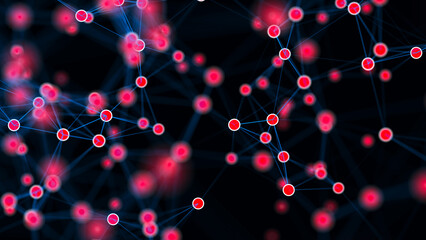 Abstract plexus structure of many glowing lines and particles. Network connection structure. Creative technological background. Digital composition. 3d rendering. - obrazy, fototapety, plakaty